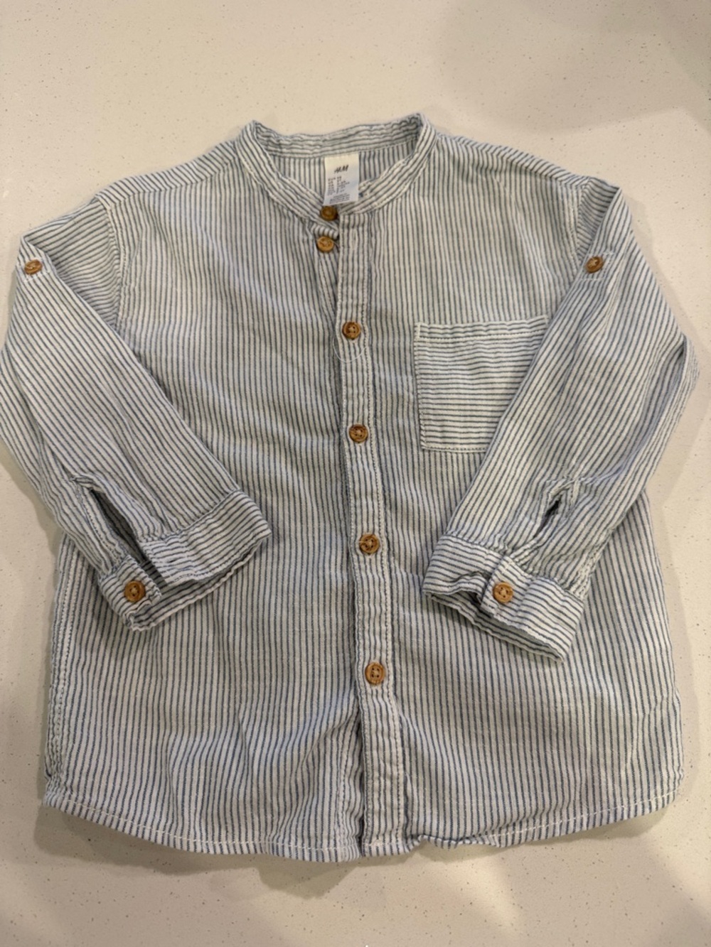 H&M Light Blue & White Striped Henley Shirt